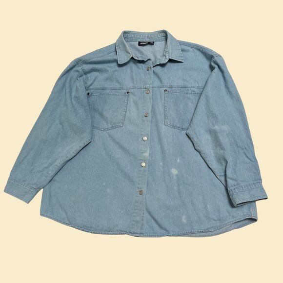 Vintage 90s chambray 24W shirt by Gitano, 1990s denim long sleeve button down - Picture 3 of 10